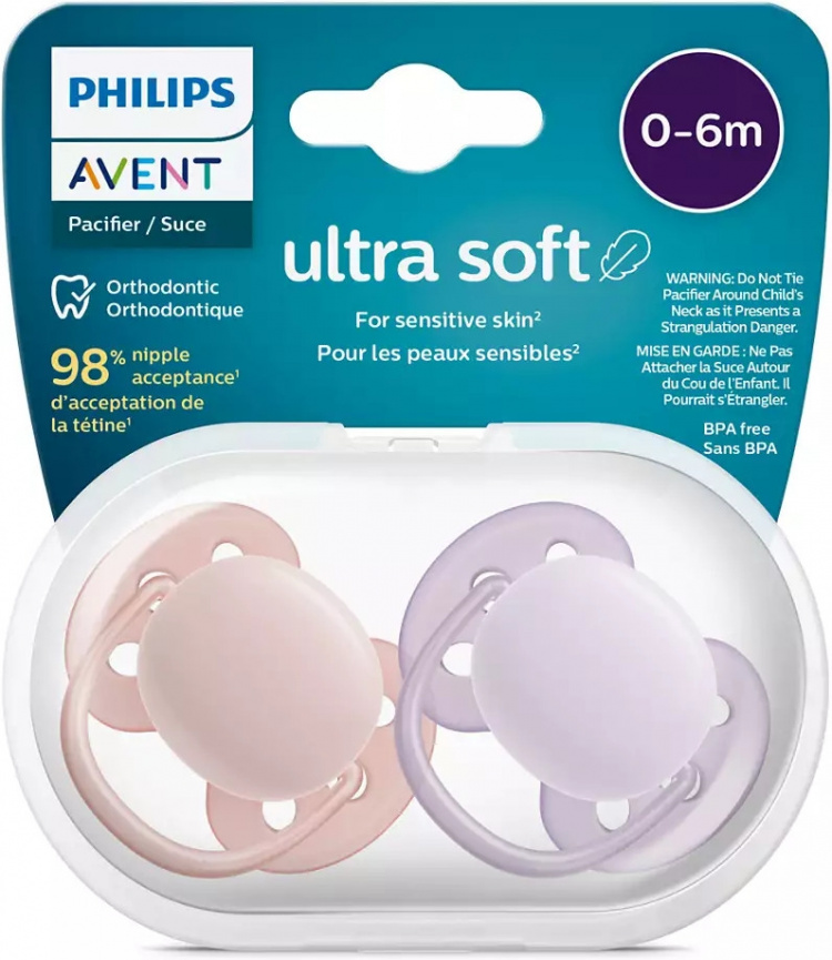 Philips Avent SCF091/31 Ultra Soft-sutter, 0-6 måneder, 2 stk, lilla