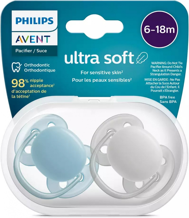 Philips Avent SCF091/17 Ultra Soft-sutter, 6-18 måneder, 2 stk, blå