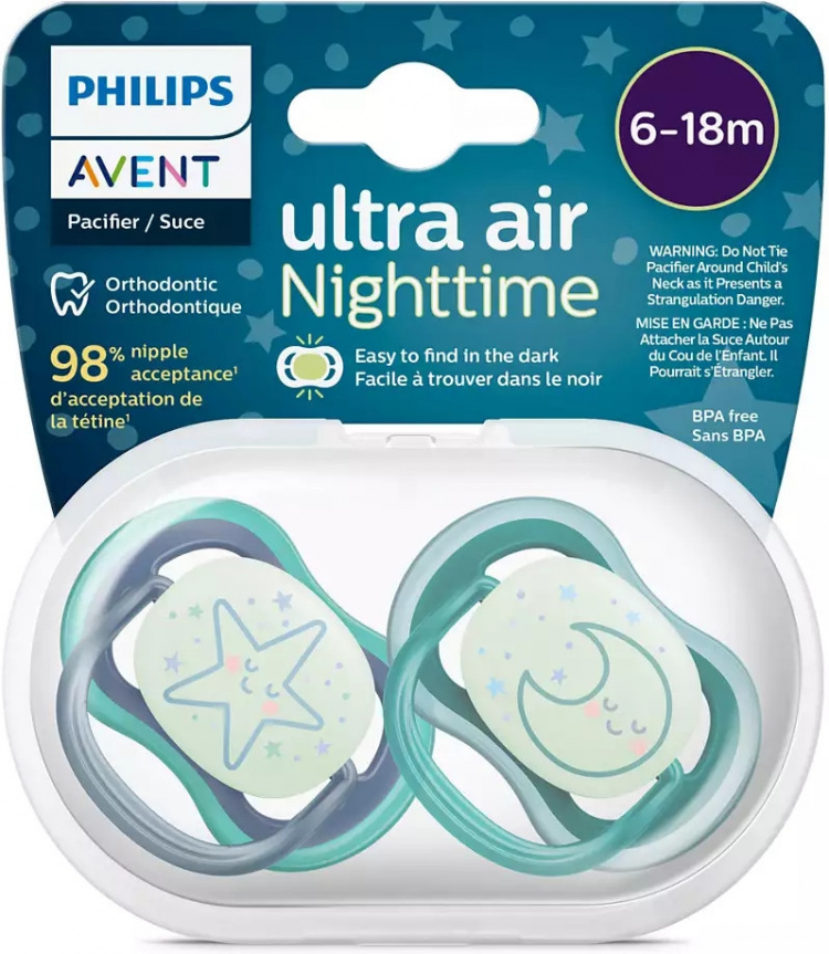 Philips Avent SCF376/13 Ultra Air Nighttime-sutter 6-18 måneder, 2 stk