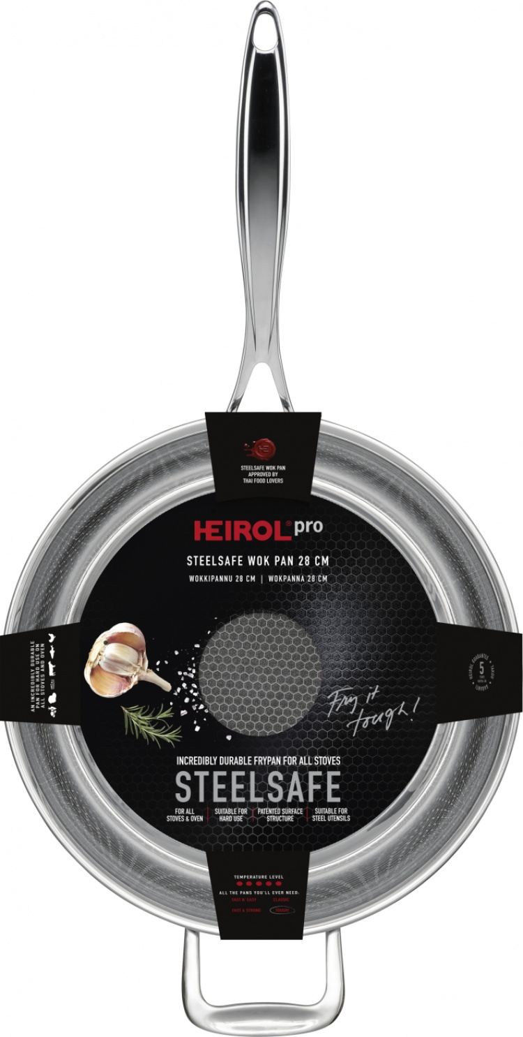 Heirol Pro Steelsafe wok, rustfrit stål + non-stick belægning, 28 cm