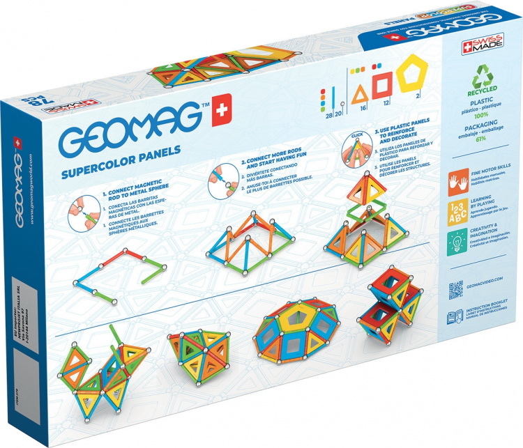 Geomag Super Colorful Magnetic Building Set, 78 dele