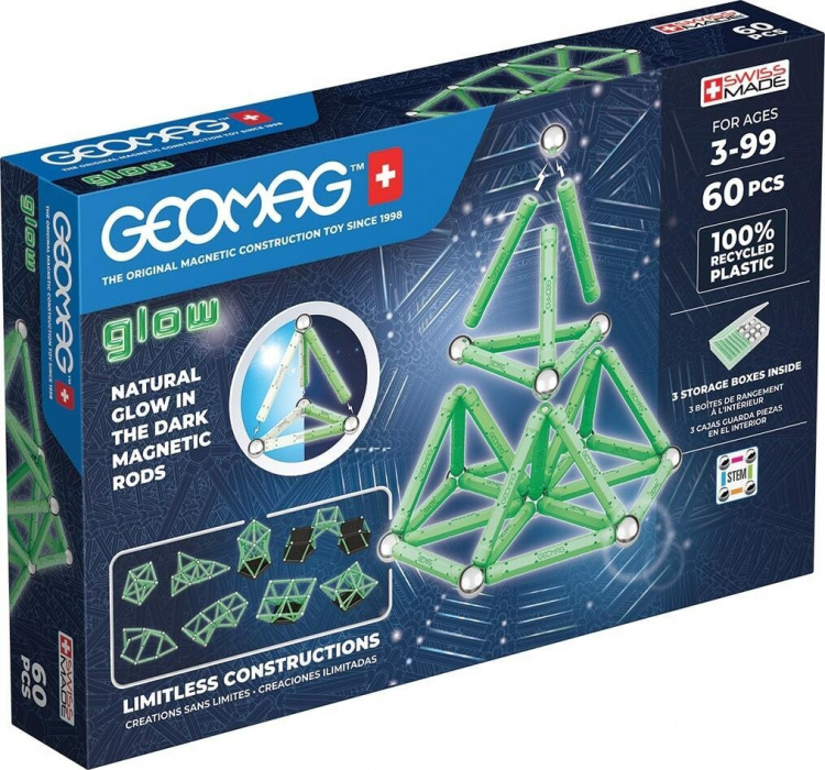 Geomag Glow Recycled magnetisk byggesæt, 60 dele