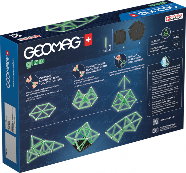 Geomag Glow Recycled magnetisk byggesæt, 60 dele