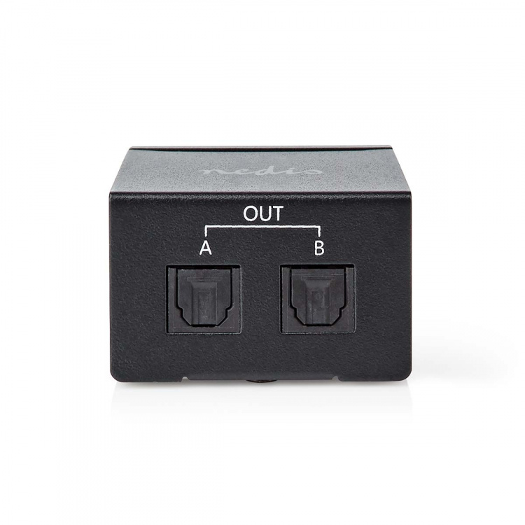 Nedis Video Transmitter | 1-veje | Indgang til lyd- / video- / dataforbindelser: TosLink Female | Audio / video / dataforbindelser output: 2x TosLink | Trykknap | Metal | Sort