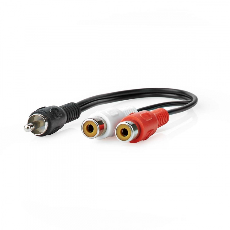 Nedis Subwoofer kabel | RCA Hanstik | 2x RCA Hun | Nikkelplateret | 0.20 m | Runde | 5.0 x 2.5 mm | Sort | Box