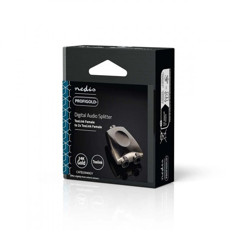 Nedis TosLink Adapter | Toslink Hun | 2x Toslink Hun | Splitter | Aluminium | Gun Metal Grå | 1 stk. | Box