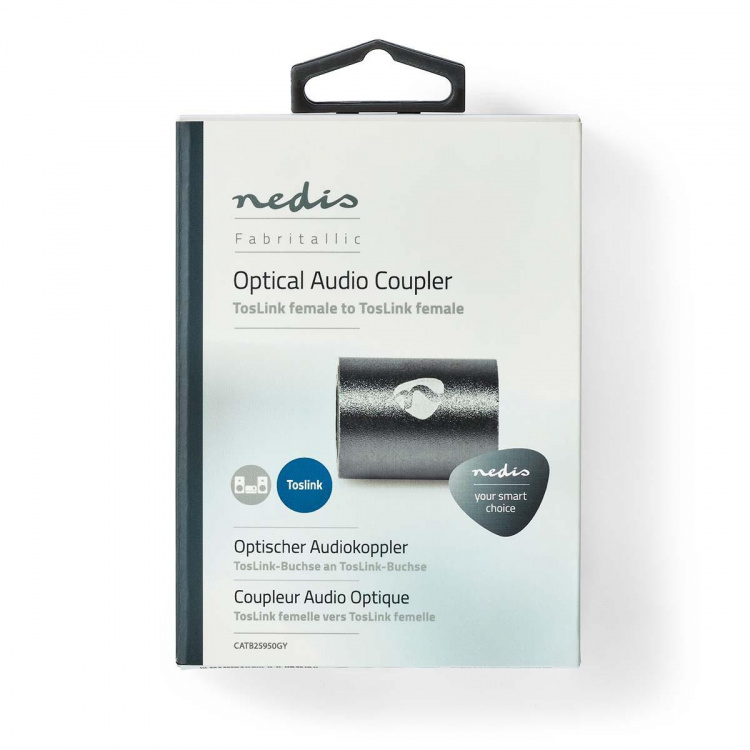 Nedis TosLink Adapter | Toslink Hun | Toslink Hun | Lige | Metal | Gun Metal Grå | 1 stk. | Box