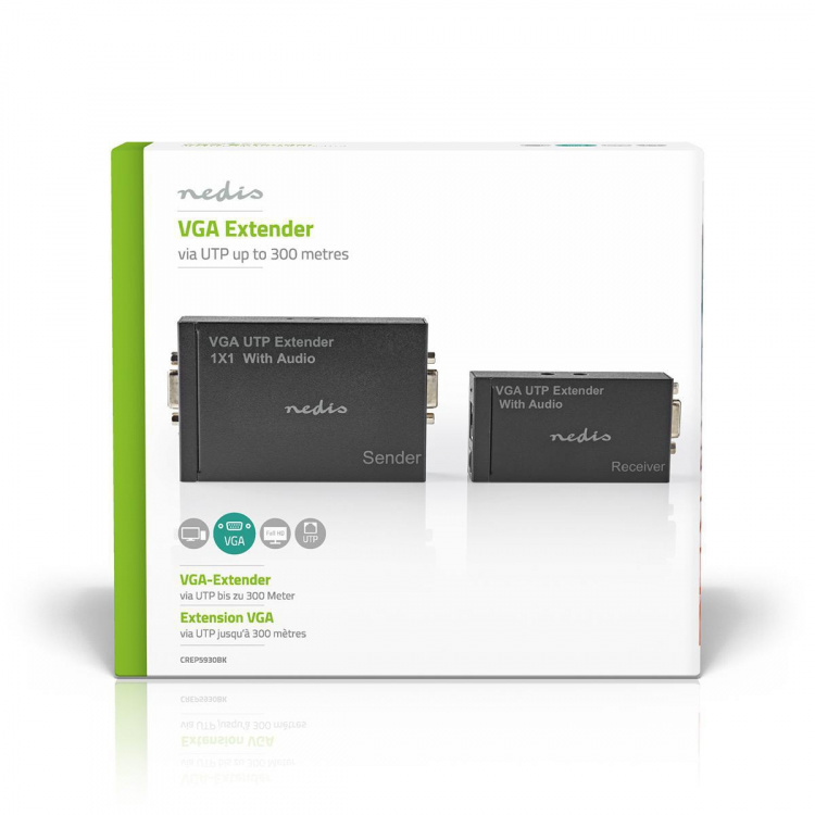 Nedis VGA extender | VGA / Audio | Afstand op til: 300 m | Cat5e / Cat6 | 1920x1200 | Euro / Type C (CEE 7/16)