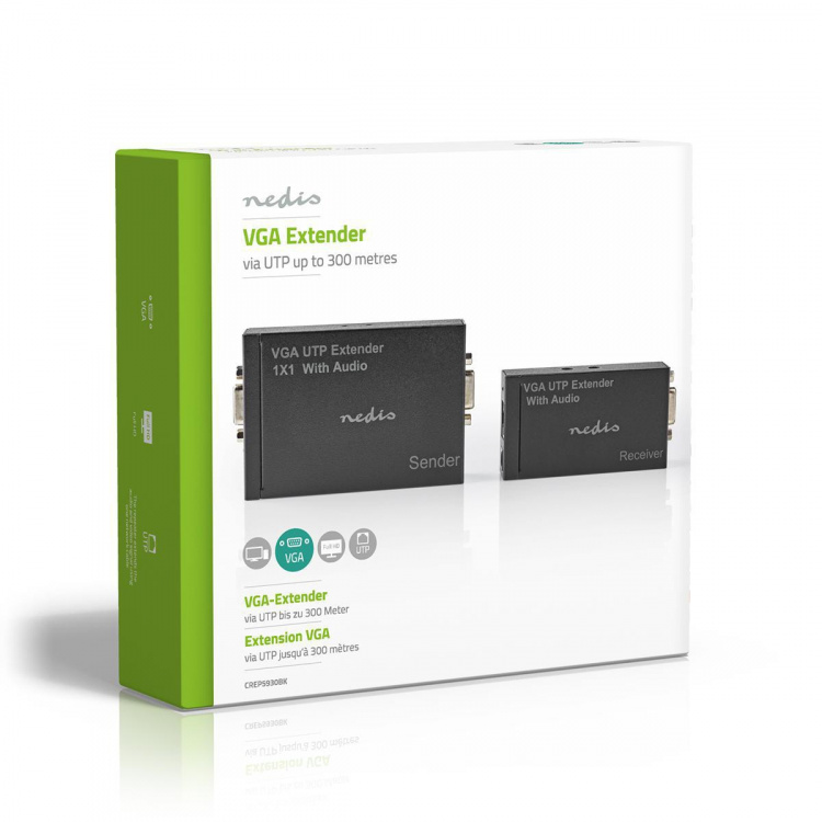 Nedis VGA extender | VGA / Audio | Afstand op til: 300 m | Cat5e / Cat6 | 1920x1200 | Euro / Type C (CEE 7/16)
