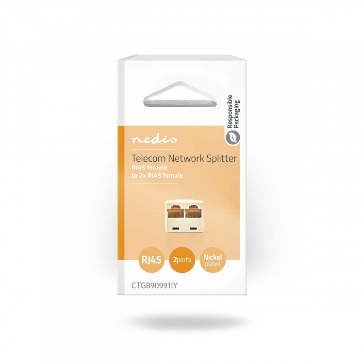 Nedis Telecom Network Splitter | RJ45 Hun | 2x RJ45 Female | Guldplateret | Elfenben | PVC | Box