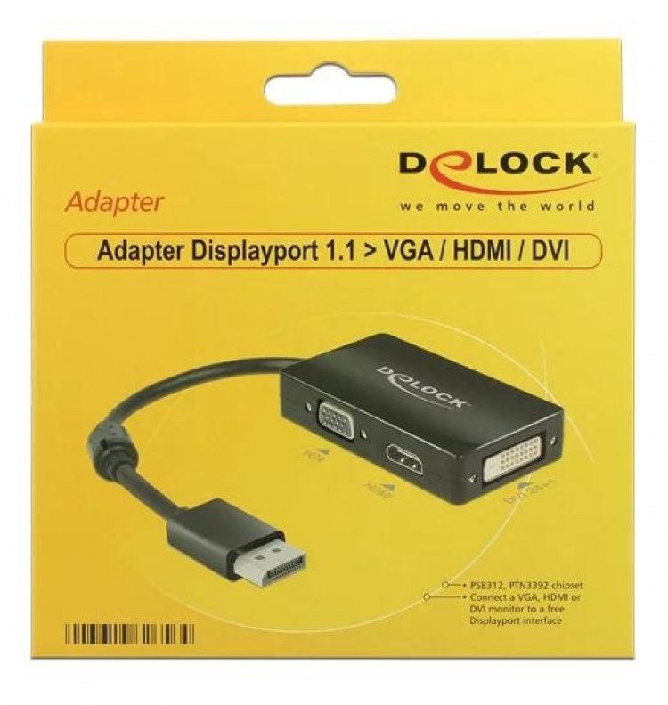 DeLOCK DisplayPort to HDMI/VGA/DVI adapter, 1920x1200 in 60Hz
