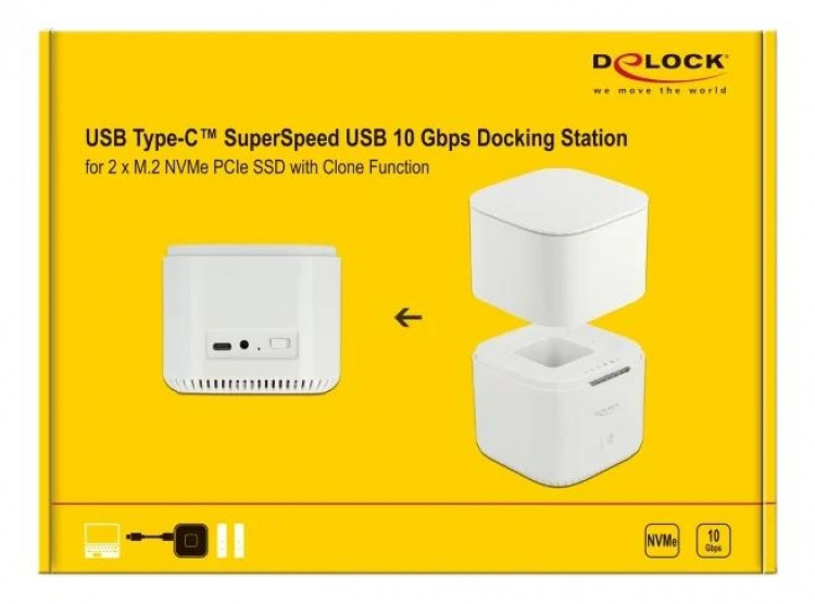DeLOCK M.2 Docking Station 2 x M.2 NVMe PCIe SSD w/ Clone function