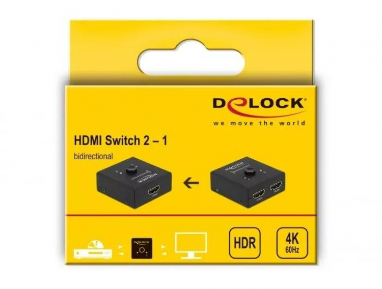DeLOCK 64072 HDMI 2 - 1-Switch dubbelriktad 4K 60 Hz kompakt, svart