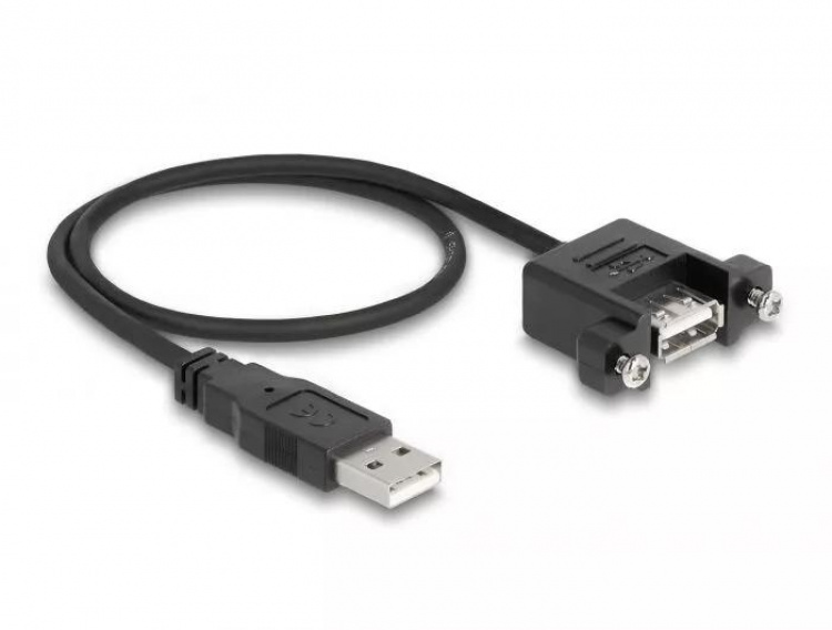 DeLOCK Cable USB 2.0 Type-A ma>USB 2.0 Type-A fe panel-mount, 0,5m