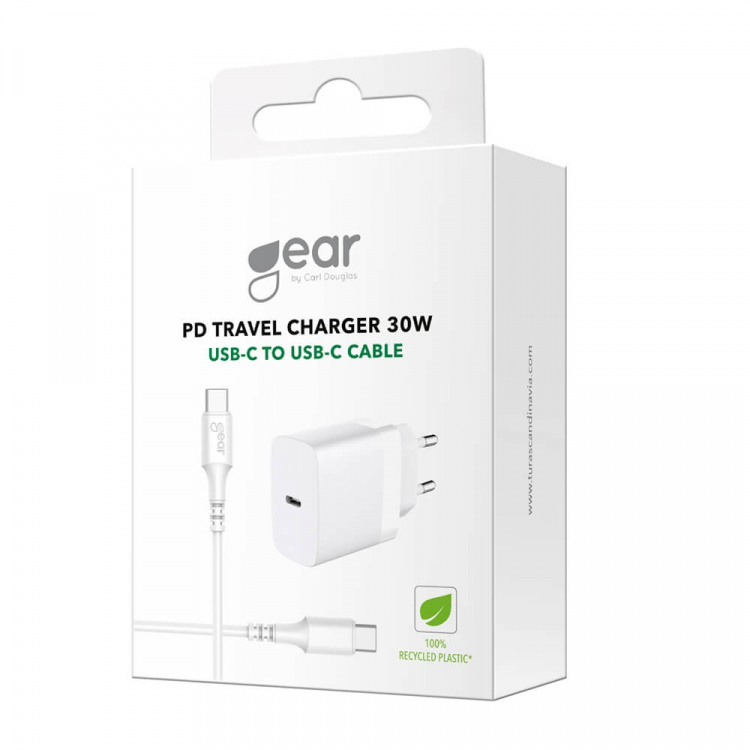 Gear Oplader 220V 1xUSB-C Hvid PD/PPS 30W + Kabel USB-C til USB-C