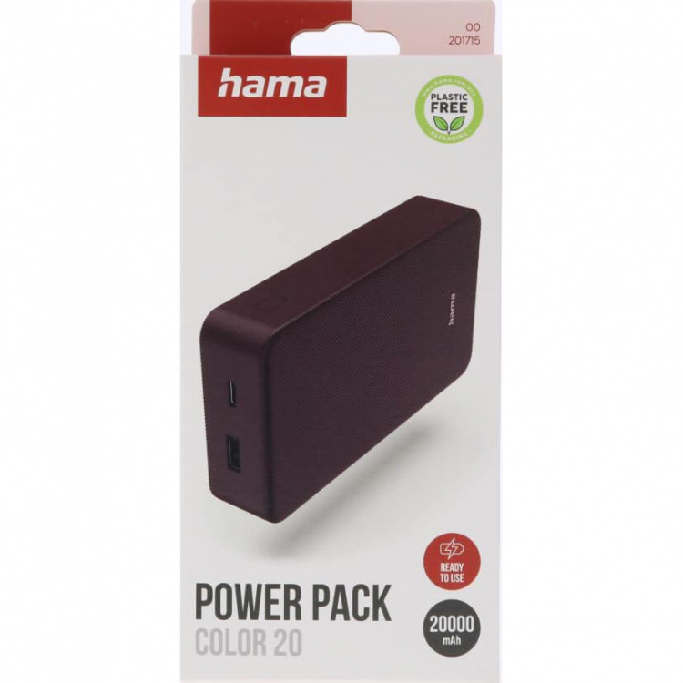 Hama Powerbank Colour 20 20000mAh USB-C+USB-A Plum Hama Powerbank Colour 20 20000mAh USB-C+USB-A Plum