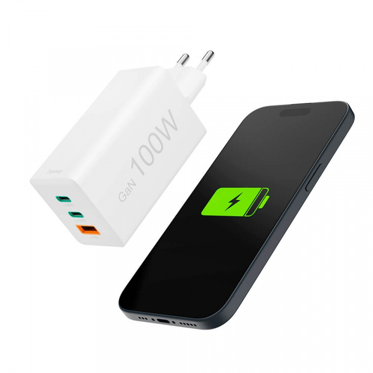 Hama Oplader 2x USB-C 1x USB-A GaN 100W Hvid