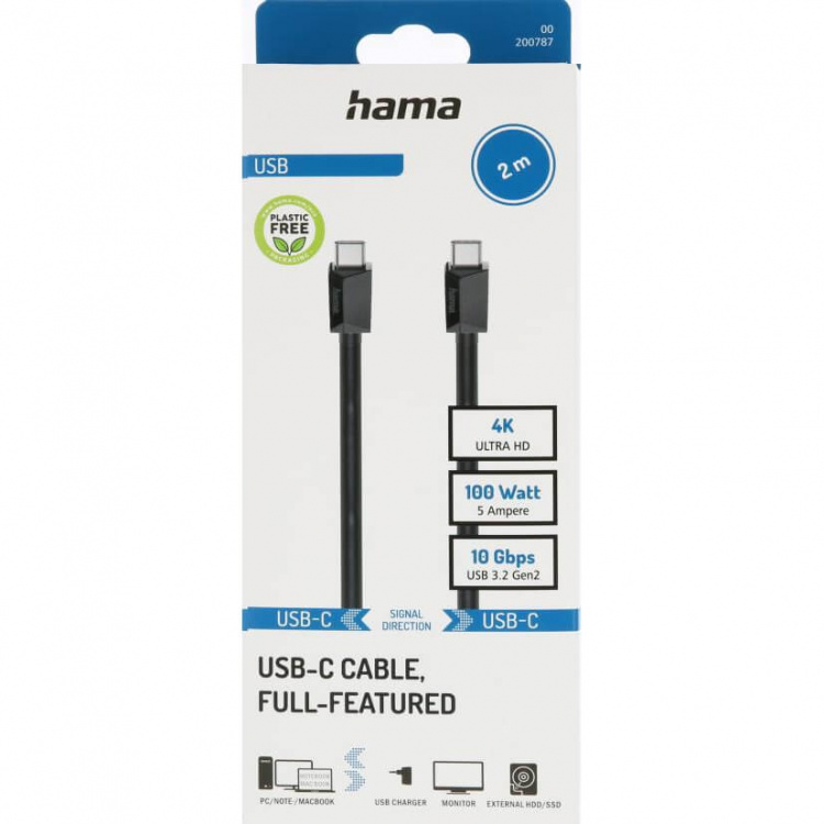 Hama Kabel USB-C USB 3.2 Gen2 10 Gbit/s 100W 2.0m Sort Hama Kabel USB-C USB 3.2 Gen2 10 Gbit/s 100W 2.0m Sort