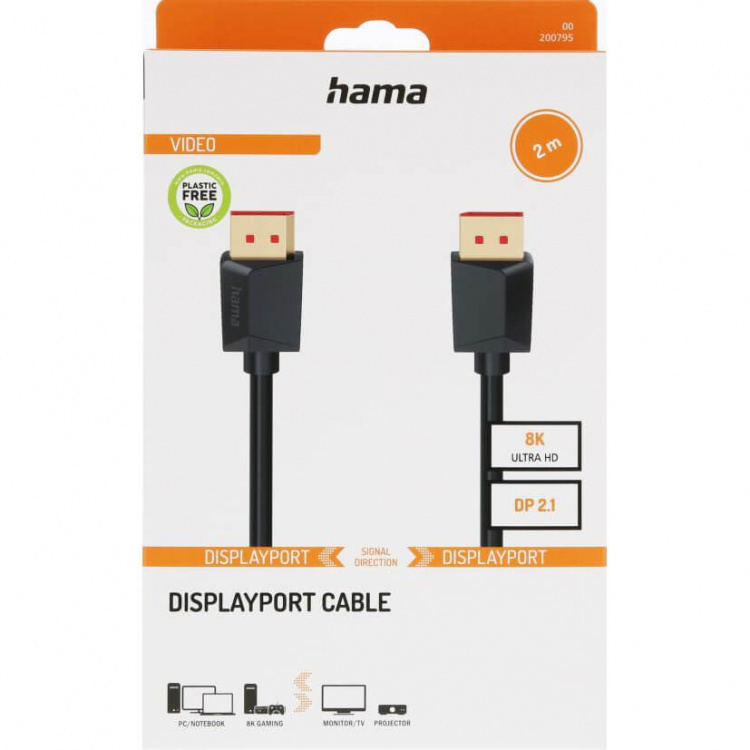 Hama Kabel DisplayPort 2.1 8K Ultra-HD 2.0m Sort