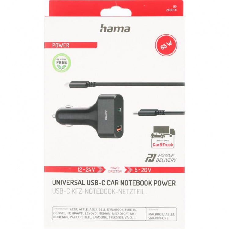Hama Strømforsyning Universal Bil USB-C 5-20V/65W