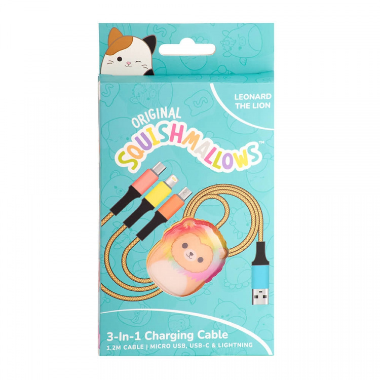 Squishmallows Opladerkabel 1,2m Leonard 3i1 USB-C/Micro/Lightning