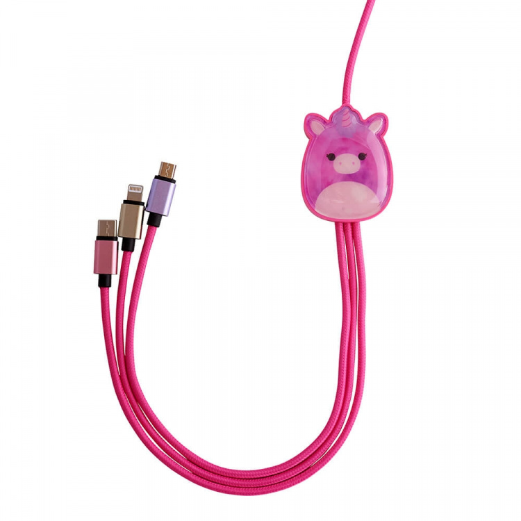Squishmallows Opladerkabel 1,2m Lola 3i1 USB-C/Micro/Lightning