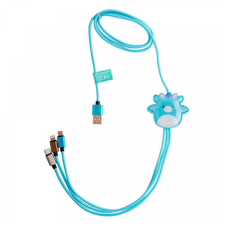 Squishmallows Opladerkabel 1,2m Tatiana 3i1 USB-C/Micro/Lightning