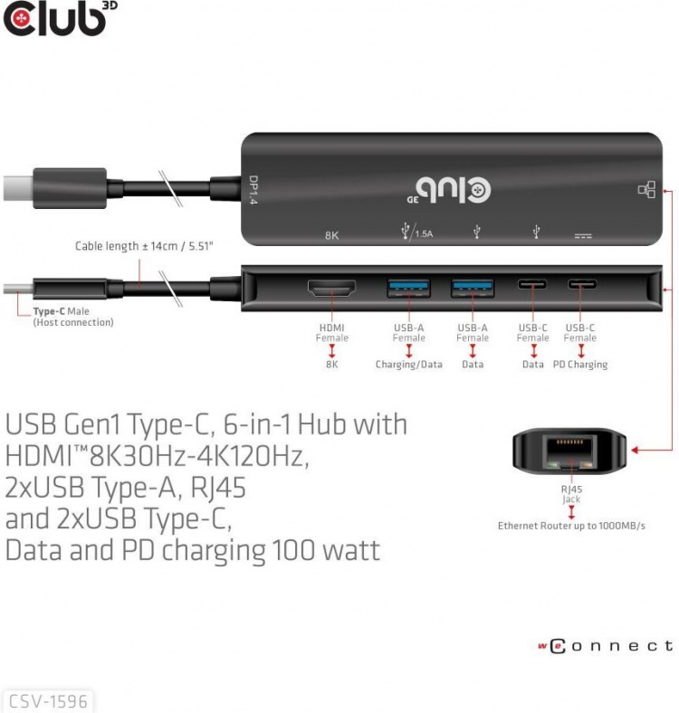 Club 3D Type-C 6-i-1-hub Club 3D Type-C 6-i-1-hub