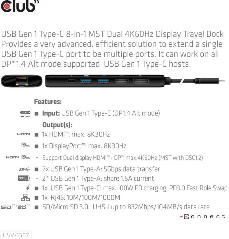 Club 3D Type-C 8-i-1-hub Club 3D Type-C 8-i-1-hub