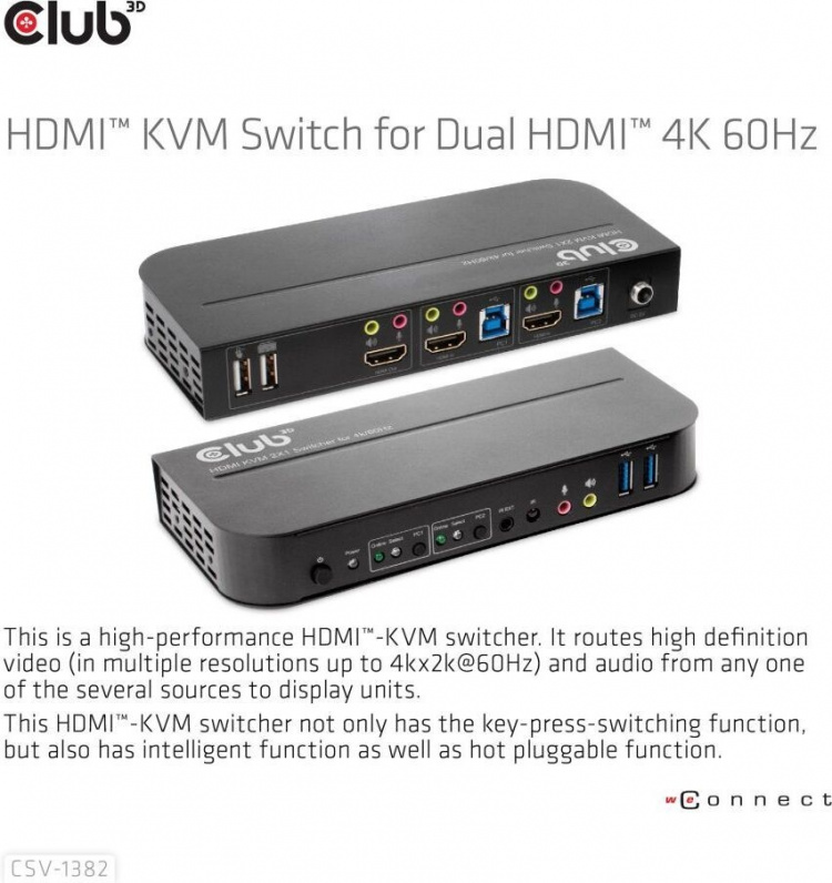 Club 3D HDMI KVM-switch til dobbelt HDMI-switch
