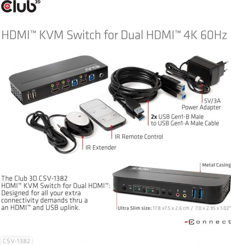 Club 3D HDMI KVM-switch til dobbelt HDMI-switch