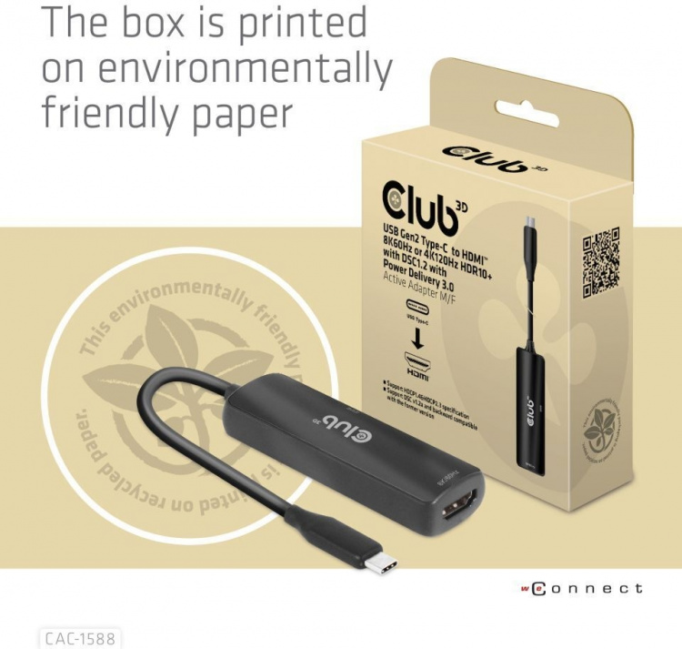 Club 3D CAC-1588 Type C - HDMI 2.1 PD 100W aktiv adapter, 4K120 Hz - 8K60Hz Club 3D CAC-1588 Type C - HDMI 2.1 PD 100W aktiv adapter, 4K120 Hz - 8K60Hz