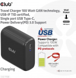 Club 3D CAC-1908EU Rejseoplader 100 W GaN USB-C-strømforsyning