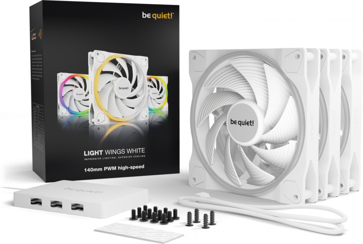 Be Quiet! Light Wings PWM højhastighedsblæser, 140 mm, 3-pak, hvid Be Quiet! Light Wings PWM højhastighedsblæser, 140 mm, 3-pak, hvid