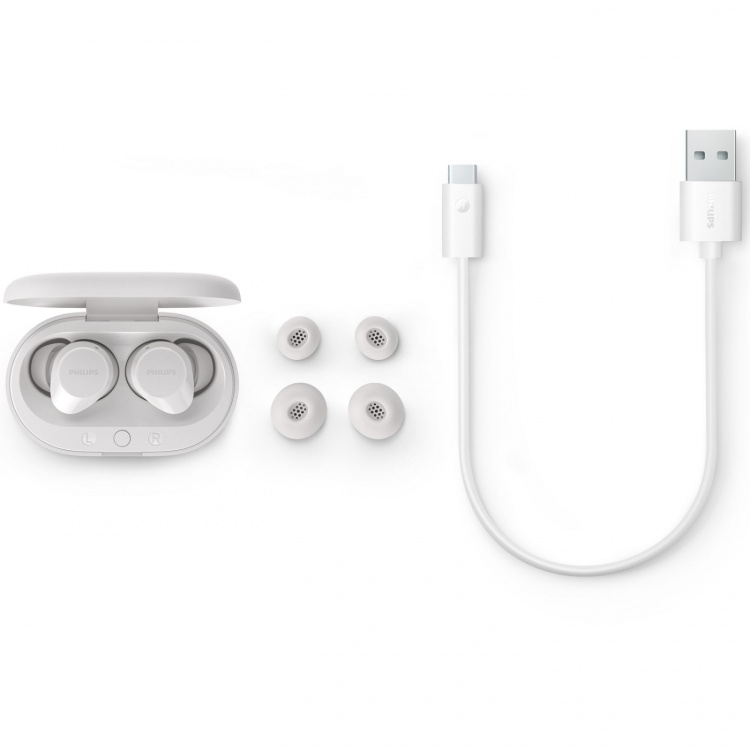Philips TAT1209WT True Wireless-hörlurar. Små och bekväma. 6+18 tim speltid. IPX4-klass. Vita Philips TAT1209WT True Wireless-hörlurar. Små och bekväma. 6+18 tim speltid. IPX4-klass. Vita