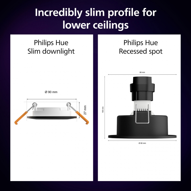 Philips Hue Slim Downlight S 90mm White and Color Ambiance Svart 3-pack Philips Hue Slim Downlight S 90mm White and Color Ambiance Svart 3-pack