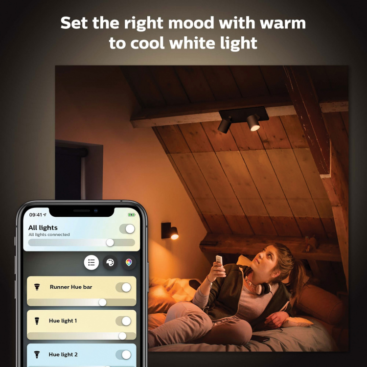 Philips Hue Runner White Ambiance 2 spot 800lm Svart