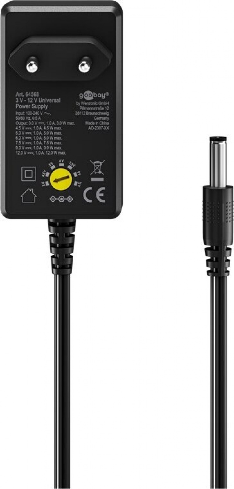 Goobay universal strømforsyning, 3-12 V DC, 1000 mA Goobay universal strømforsyning, 3-12 V DC, 1000 mA