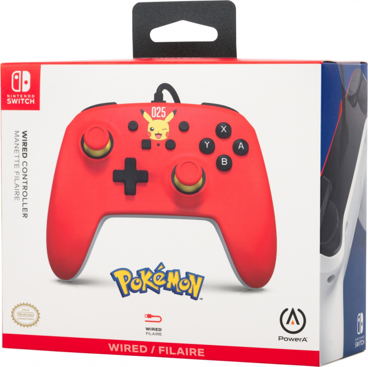 PowerA Controller med ledning, grinende Pikachu, Switch