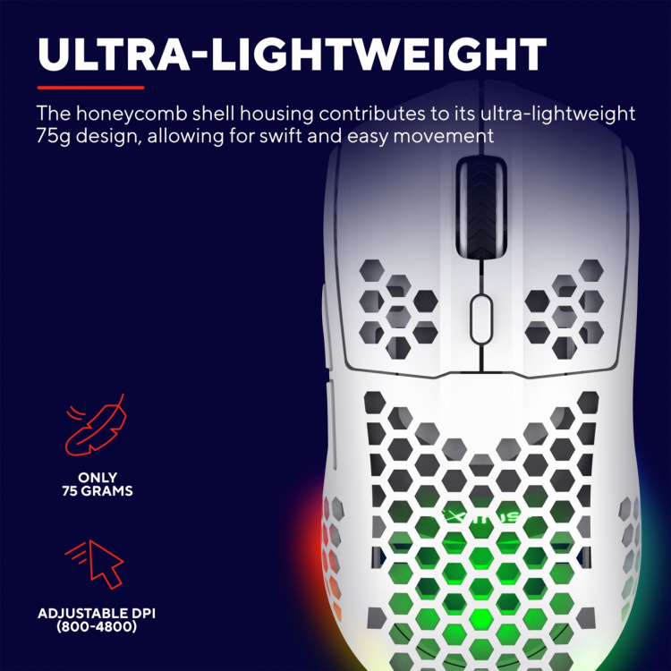 Trust GXT 929W Helox Trådlös lättvikts-gamingmus Vit