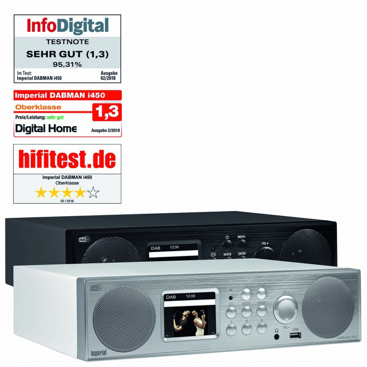 imperial DABMAN i450 Hybrid Stereo Radio DAB+ / FM / Internet /Bluetooth Hvid-Sølv