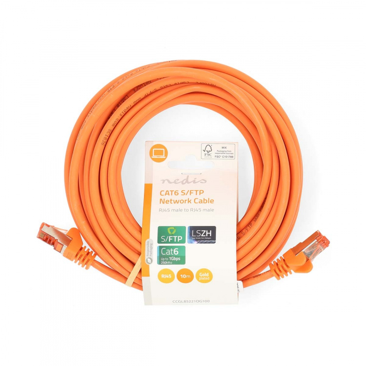 Nedis Kat 6 kabel | RJ45 Han | RJ45 Han | S/FTP | 10.0 m | Runde | LSZH | Orange | Label