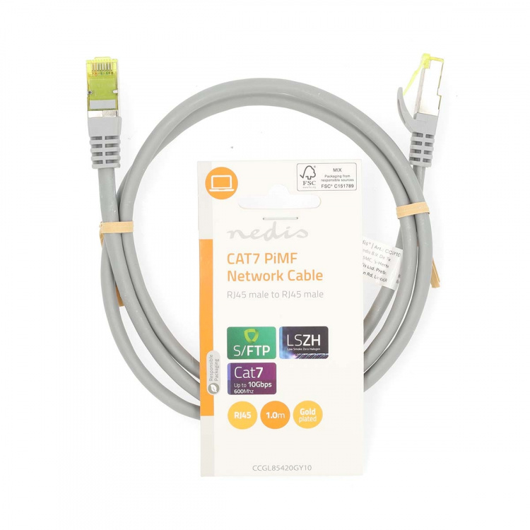 Nedis CAT7 netværkskabel | S/FTP | RJ45 Han | RJ45 Han | 1.00 m | Snagless | Runde | LSZH | Grå | Label