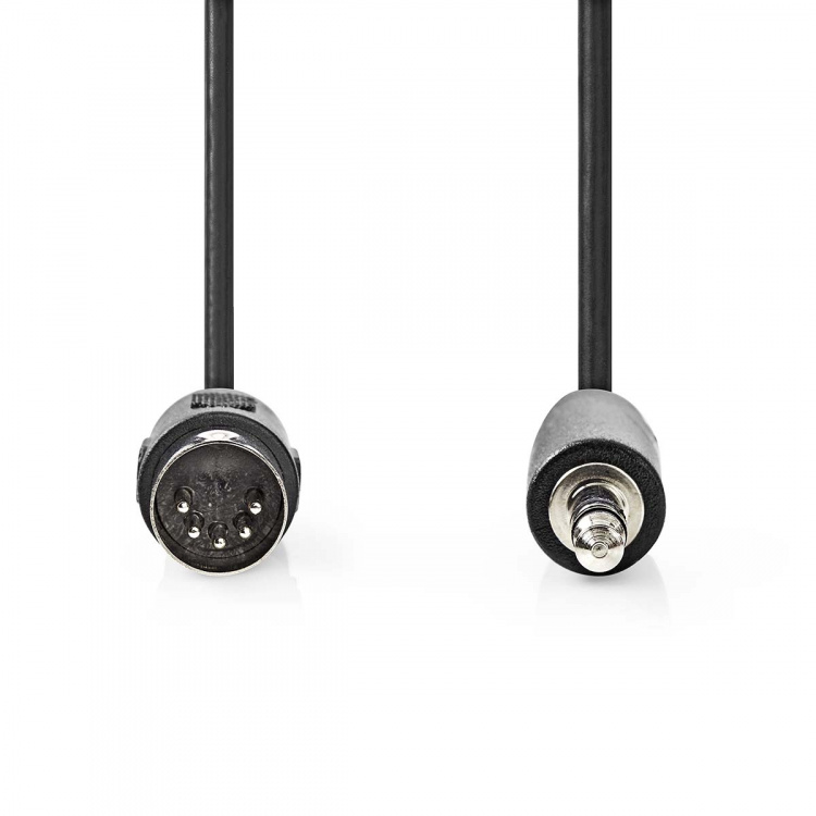Nedis DIN Audio kabel | DIN 5-Pin Han | 3.5 mm Hanstik | Nikkelplateret | 1.00 m | Runde | PVC | Sort | Label
