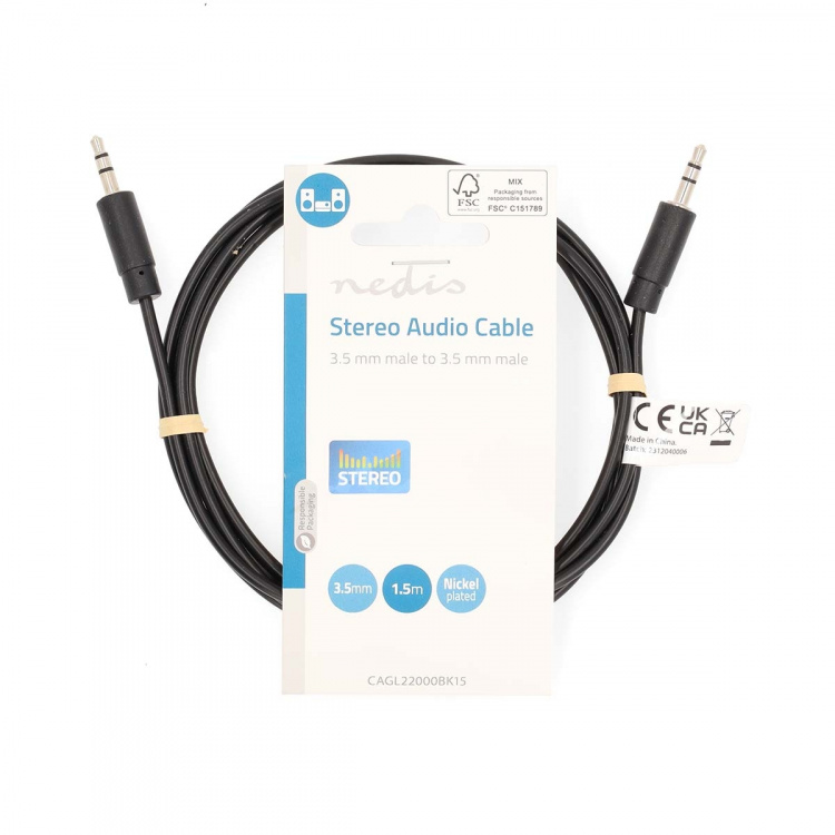 Nedis Stereo Audio kabel | 3.5 mm Hanstik | 3.5 mm Hanstik | Nikkelplateret | 1.50 m | Runde | Sort | Label