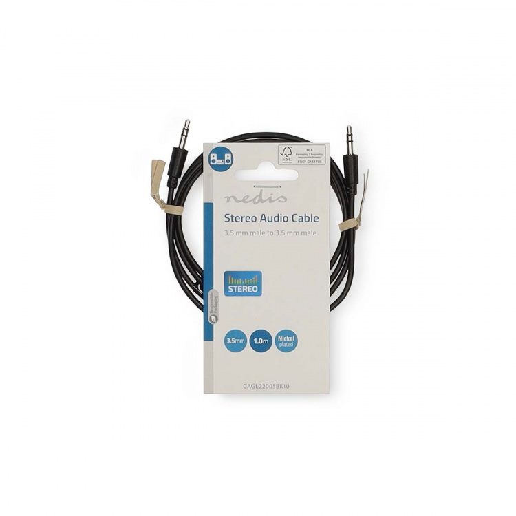 Nedis Stereo Audio kabel | 3.5 mm Hanstik | 3.5 mm Hanstik | Nikkelplateret | 1.00 m | Runde | Sort | Label
