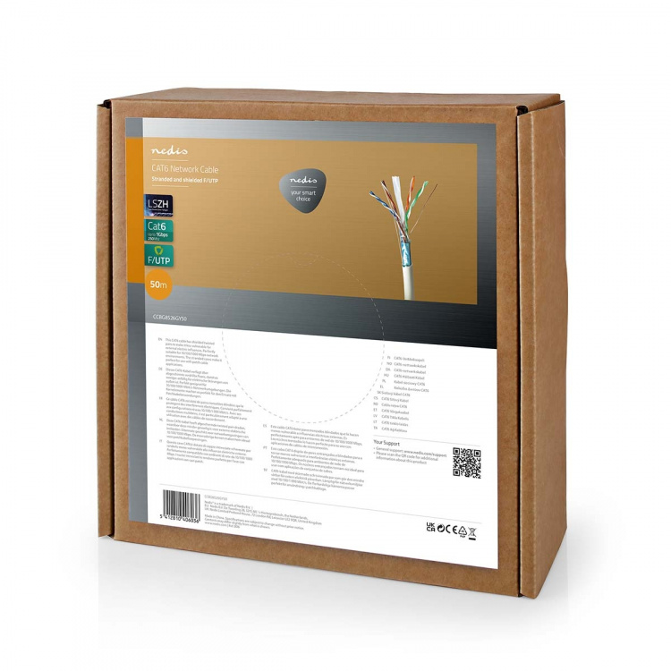 Nedis Netværkskabel Roll | CAT6 | Stranded | F/UTP | Kobber | 50.0 m | Indendørs | Runde | LSZH | Grå | Trækboks