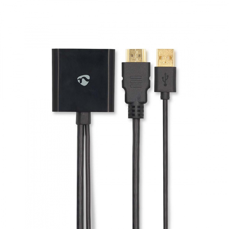 Nedis HDMI™ Adapter | HDMI™ Stik | DisplayPort Han / USB-A Han | Guldplateret | Lige | PVC | Sort | 1 stk. | Box