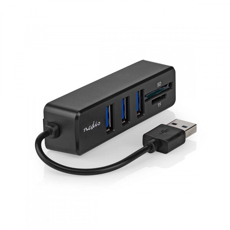 Nedis USB-hub | 1x USB-A | 3x USB A Female | 5-Port port(s) | USB 2.0 | USB Drevet | SD & MicroSD