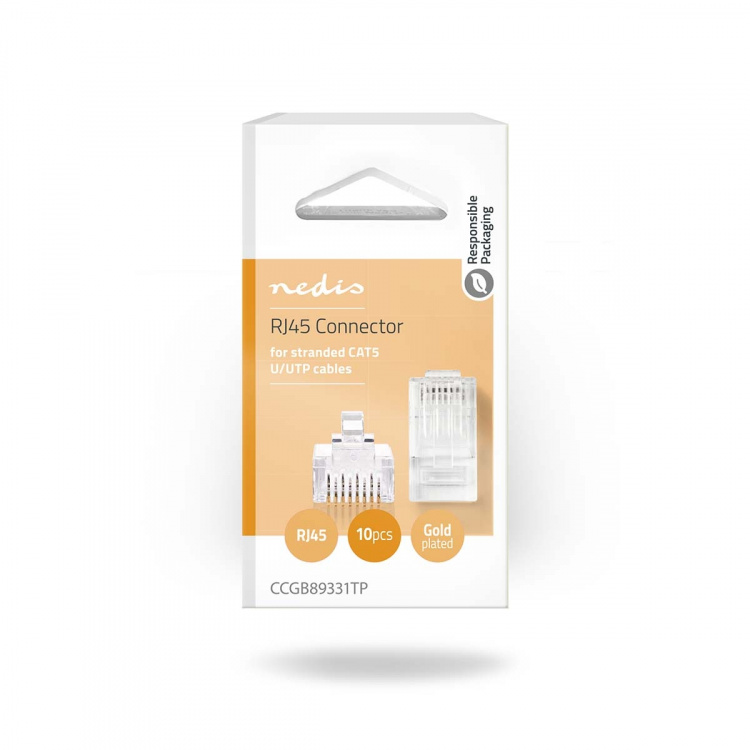 Nedis RJ45-stik | RJ45 Pass Through | Stranded UTP CAT5 | Lige | Guldplateret | 10 stk. | Polycarbonate | Gennemsigtig | Box